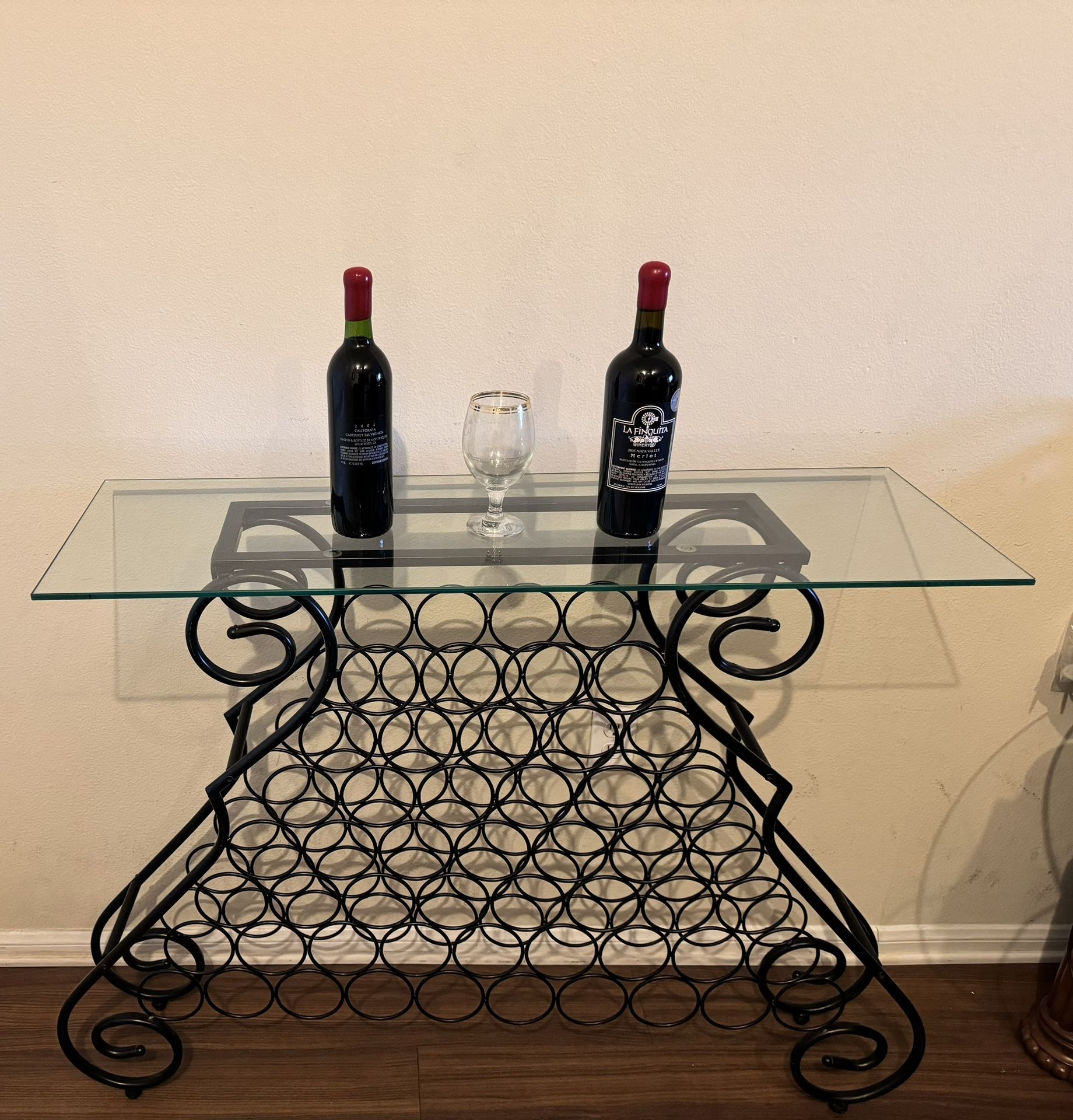 Black Metal Wine Rack With Tempered Glass Size 42x38”