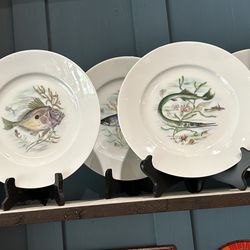 Set Of 5 German Vintage Fish Plates