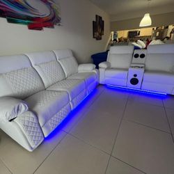 Sofa Y Loveseat (2) Reclinable Led Electrico 