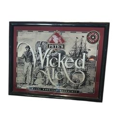 Vintage Pete’s Wicked Ale Framed Mirrored Bar Sign