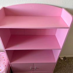 Pink Kids Bookshelf with Storage Cabinet