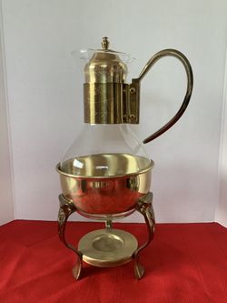 Princess House Brass Gold Coffee Warmer Tea Carafe & Claw Foot Stand VINTAGE