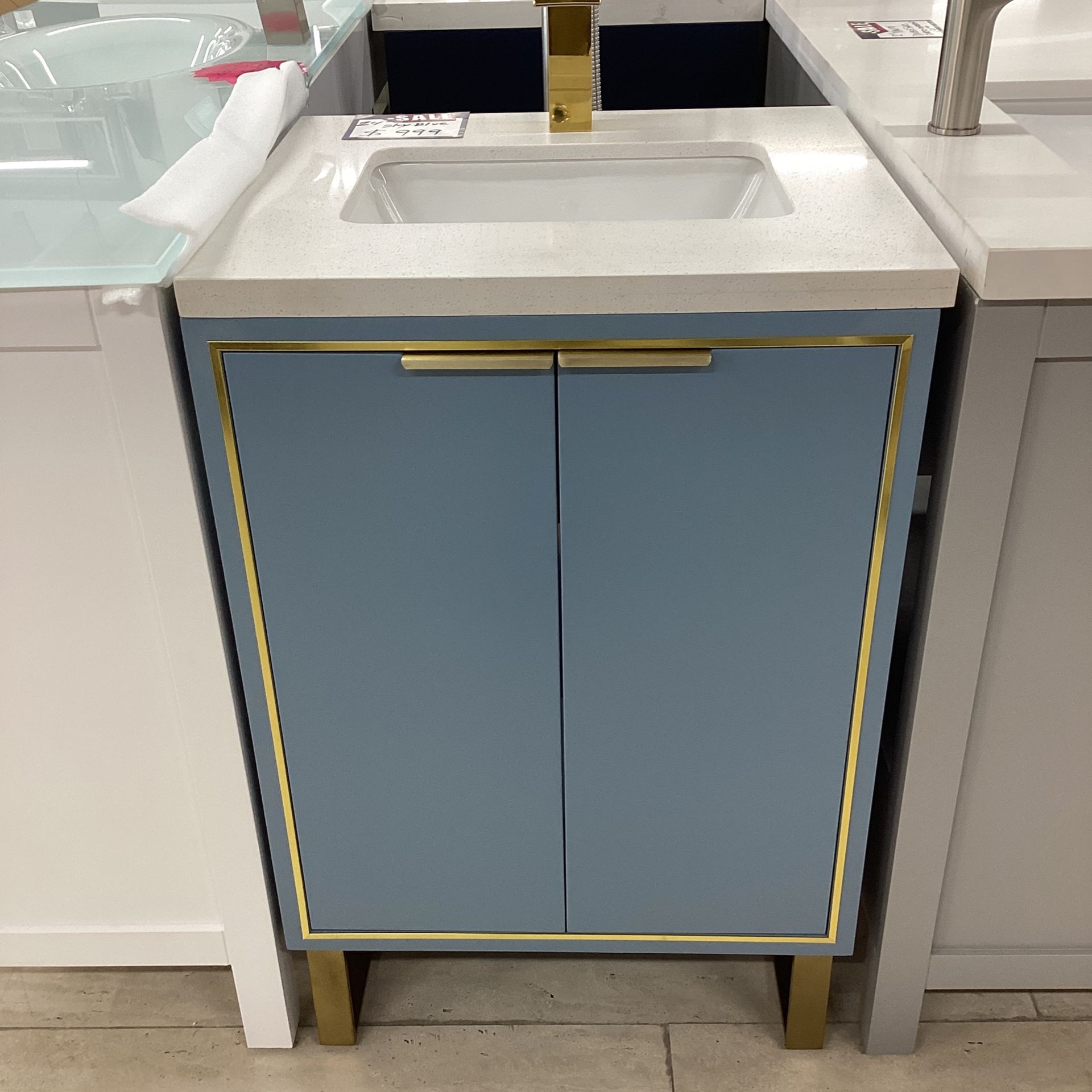 24” Sky Blue Bathroom Vanity Stone Countertop Ceramic Sink Solid Wood Fully Assembled Available Today!!!