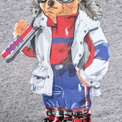 Ralph Lauren Polo Bear Ski T Shirt Mens XXL Gray LONG Sleeve Crew Neck LE