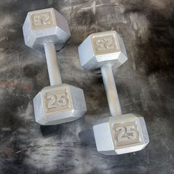 PAIR of 25 LBS Cast Iron Dumbbells. REFURBISHED