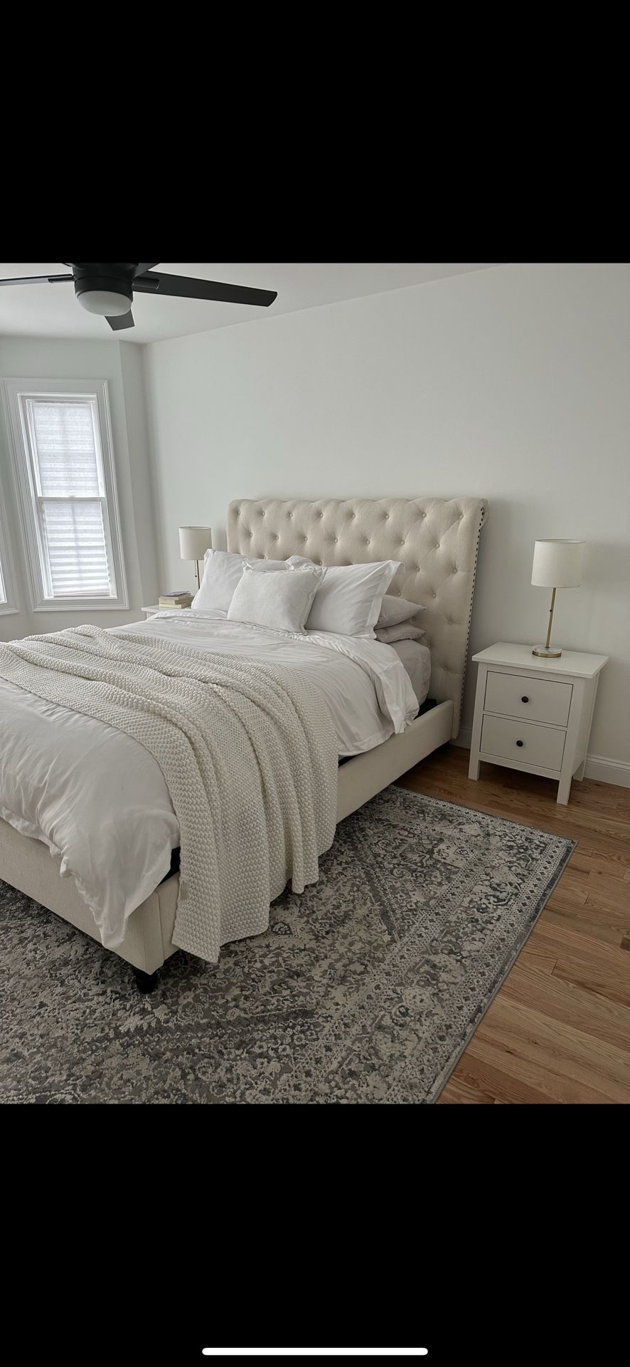 Beige Tufted Headboard And Bed frame