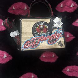 Ed Hardy Bag Tattoo Print Skull Heart Rhinestone New