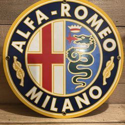 Vintage Alfa Romeo Porcelain Coated Metal Sign