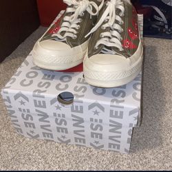Cdg Converse Olive Green Size 9 Worn Twice