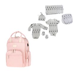 Diaper Bag Backpack – Expandible Changing Station with 6 Piece Baby Gift Set