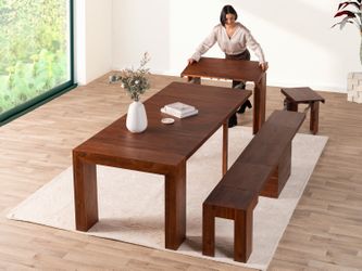 Transformer Table + Bench in Red Oak