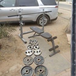 245lbs Olympic Weights + Bench + Rack+ Barbell 