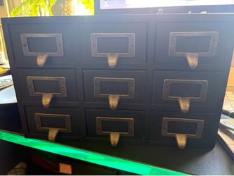 Small black wood apothecary box
