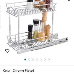 OCG Slide Out Cabinet Organizer for Narrow Cabinet (9" W X 17" D), 2 Tier Pull Out Shelves Slim Sliding Cabinet Organizer and Storage, Chrome
