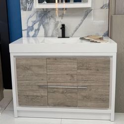48" Freestanding Rustic Gray&White Hotel Design Bathroom Vanity