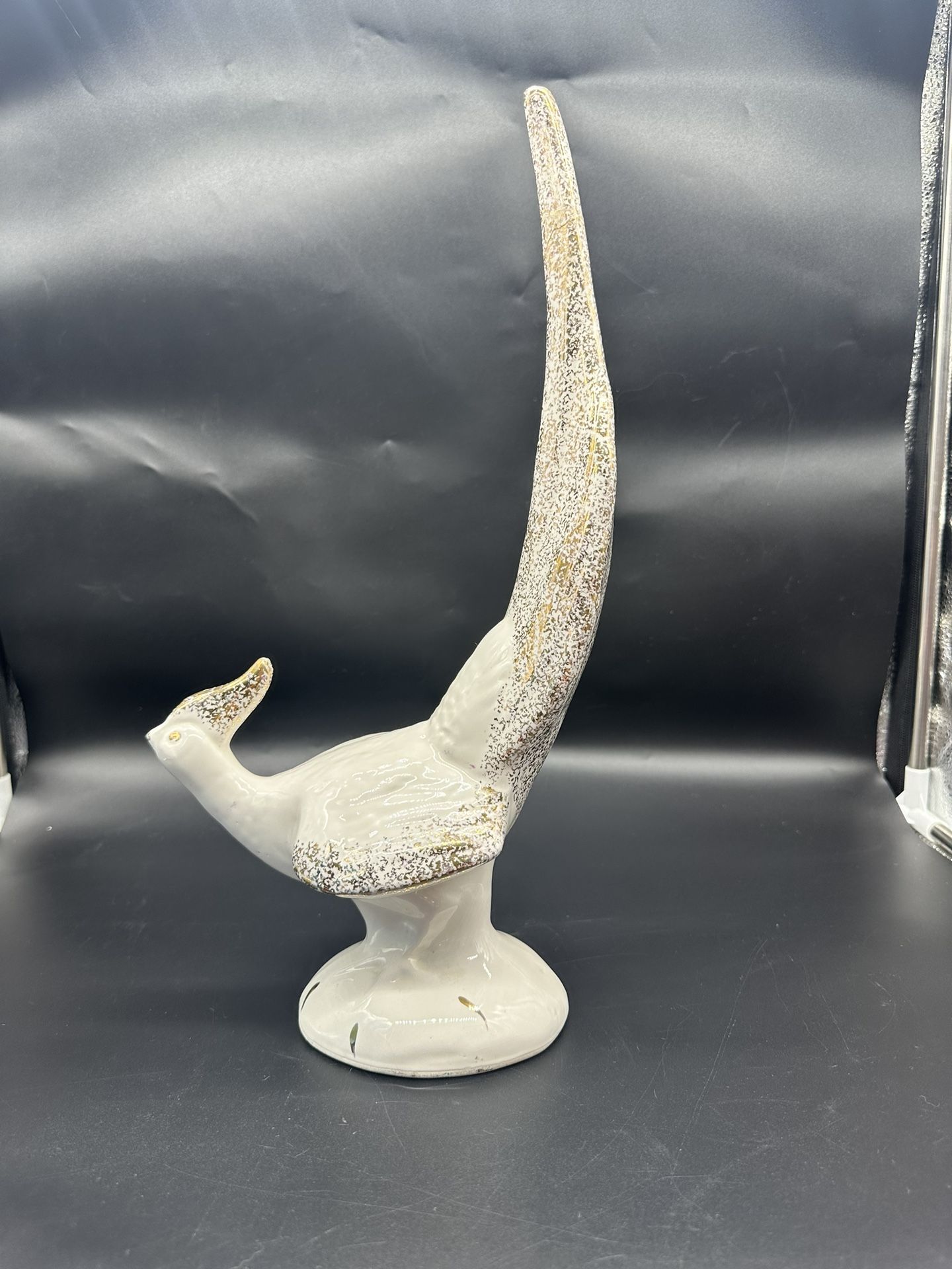 1960's White and Gold 15-Inch Ceramic Pheasant Figurine