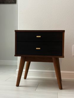 Mid-Century Modern 2-Drawer Nightstand / End Table – Black & Walnut
