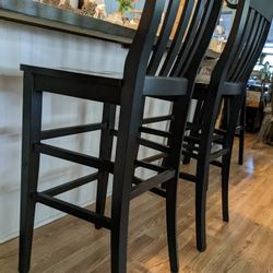 Two Black Lacquered Wooden Bar stools 