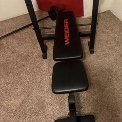 Weider Bench Press And Leg Press. With Bar Dumbells And Weights 