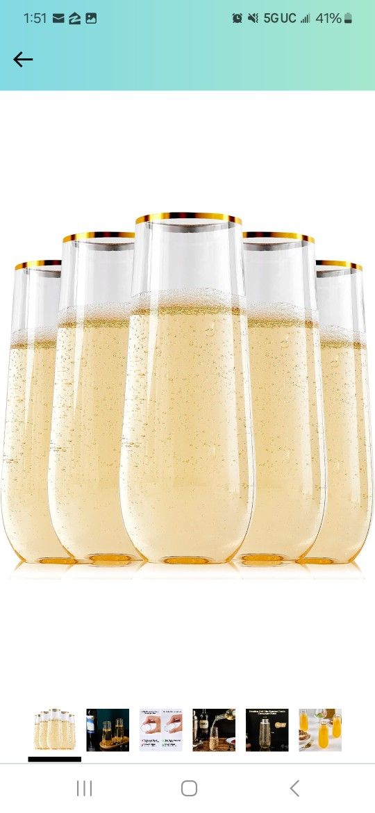 Champagne Glasses Plastic With Gold Rim