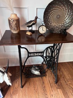 Antique Singer Cast Iron Treadle Base Console Table