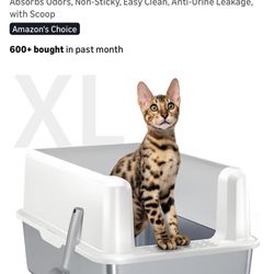 Stainless Steel Cat Litter Box with Lid, XL Metal Litter Box for Big Cats, Extra Large Litter Box with High Sides, Never Absorbs Odors, Non-Stick
