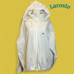 Lacoste XL White Nylon Hooded Windbreaker Lightweight Full Zip Jacket