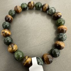 New, Men’s Jade And Tiger Eye Stone Bracelet. Several Sizes To Choose From.