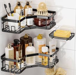 MAXIFFE 3 Pack Corner Shower Caddy with Soap Holder, Large Capacity Sturdy Easy Install No Drilling Stainless Steel Hold 40 LBS Shower Organizer Shelv