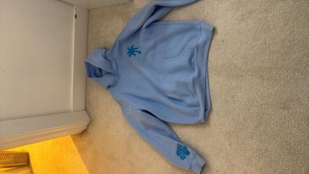 Pink palm puff blue hoodie