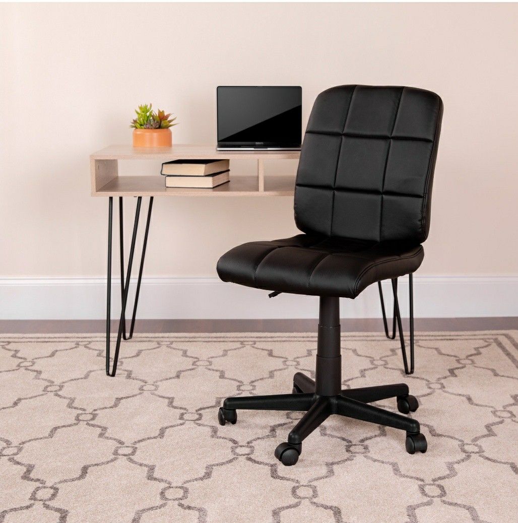 Home Office Chair Swivel Base Black Quilted Armless Design