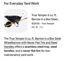 True Temper Steel Wheelbarrow With New No-Flat Tire