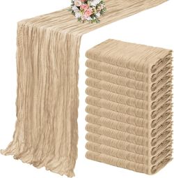 12 Pack Cheesecloth Table Runner 35 x 120 inch Long Boho Cheese Cloth Gauze Table Runners Semi Sheer Table Runner for Wedding Decor, Bridal Shower, Bi
