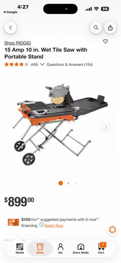 RIDGID 15 Amp 10 in. Wet Tile Saw with Portable Stand