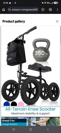 Vive Mobility All Terrain Knee Scooter Walker for Foot Injuries - Adult Broken Leg Crutch Cart Roller for Surgery, Broken Foot, Ankle Injury - Kneelin