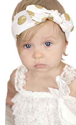Baby girl polka dots White & Gold head wraps/ headbands- New