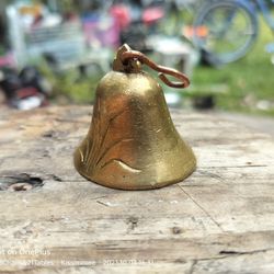 Vintage Solid Brass Engraved Cow Bell/ Shamans Tool With A Brass Hook