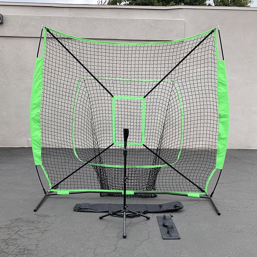 (New) $70 Baseball, Softball 7x7ft Practice (Net and Ball Tee Set) for Hitting Batting Training