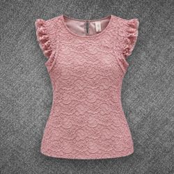 Women’s S Dusty Pink Floral Lace Ruffle Top