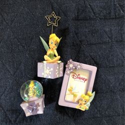 Tinker Bell Disney Picture Frame, Mini Snow globe, And Picture Holder