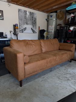 81” Cognac Brown Leather Sofa / Mid-Century Modern Couch