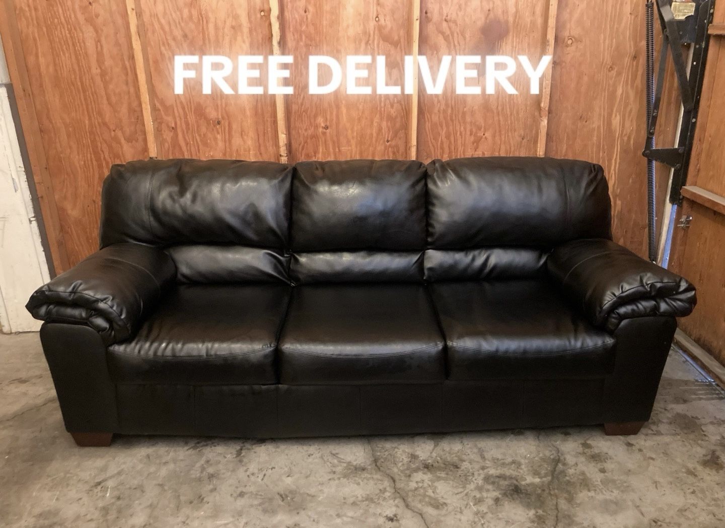 Black Leather Couch Sofa - Free Delivery