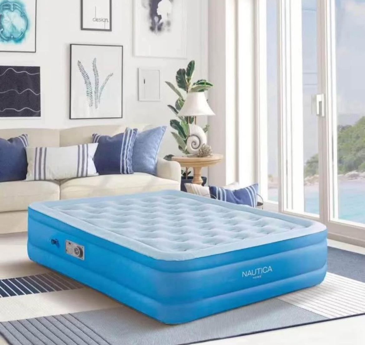 Comfort Air Mattress with Built in Pump Cooling Pillowtop with Puncture Resistance Vinyl, 18" Queen