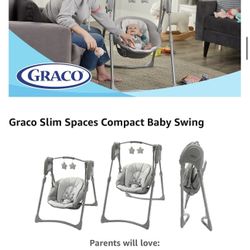 Graco Slim Spaces Compact Baby Swing, Portable Baby Swing with Carry Handle, Indoor Baby Swing with Multiple Swing Speeds and Plush Toy Bar, Reign