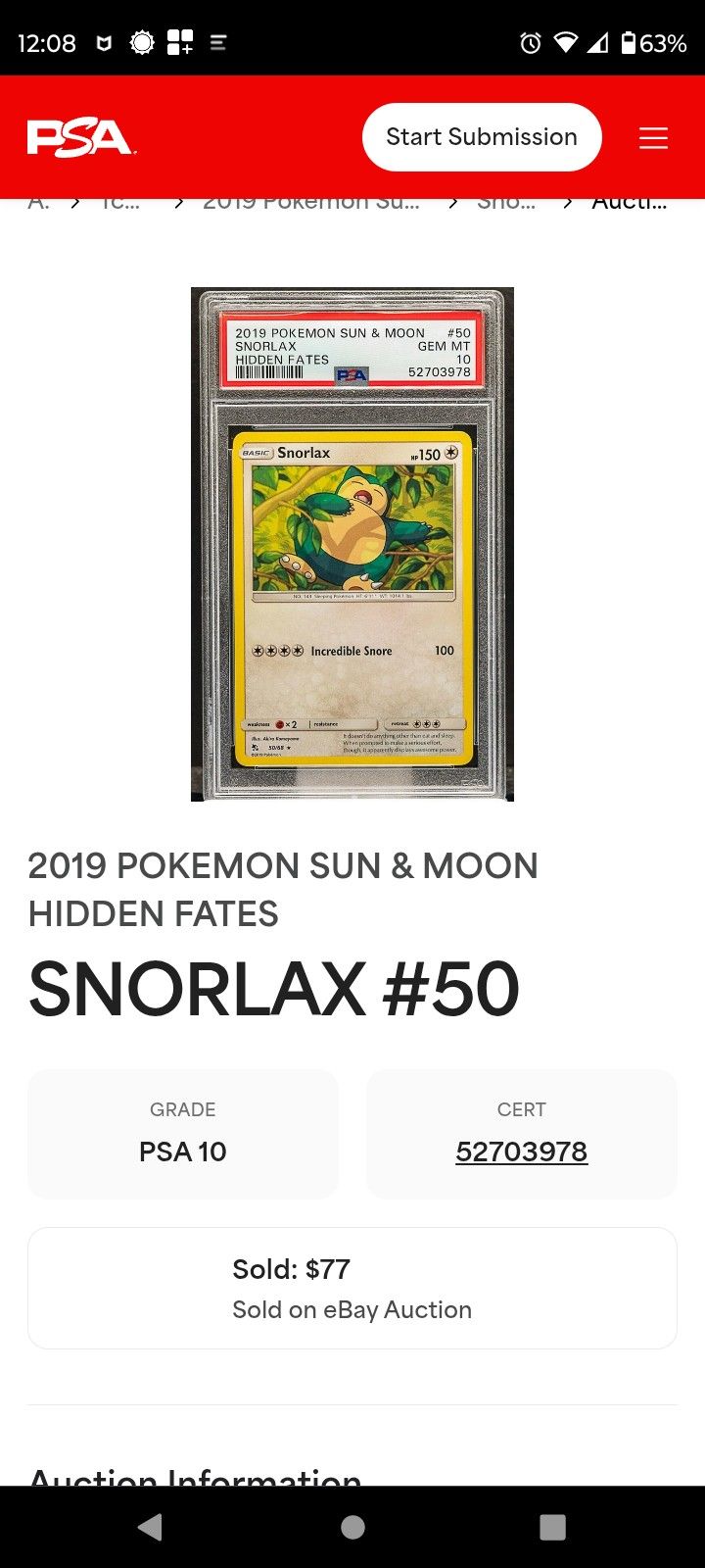 Snorlax Pokemon Card