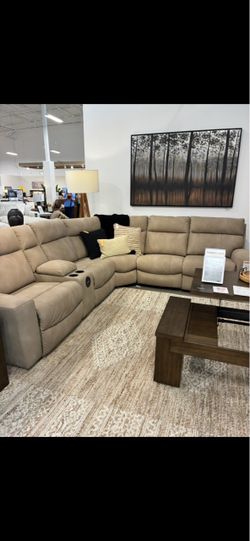 Beige Tan sectional with recliners “Brand New”