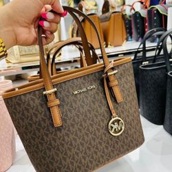 Michael Kors Monogram Small Tote Bag – Brown,black And White 