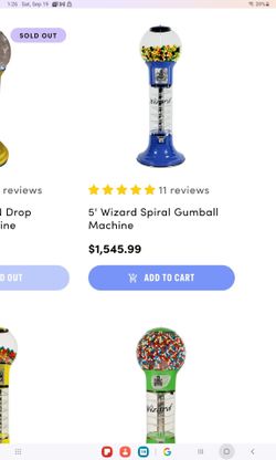 Wizard 5ft wizard 25 cents gumball machine red used