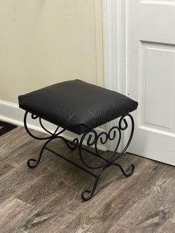 Black Wrought Iron Upholstered  Stool