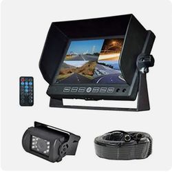 DVR Video Camera HD Recording Driving System, 7" Display Monitor, Waterproof Night Vision Cam, Backup/Reverse Visual Assistance Kit (12/24V for Bus, T